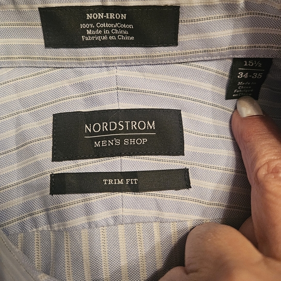 Nordstrom Light Blue Striped Dress Shirt: Mens 15 1/2 | 34-35 Trim Fit - Picture 2 of 5